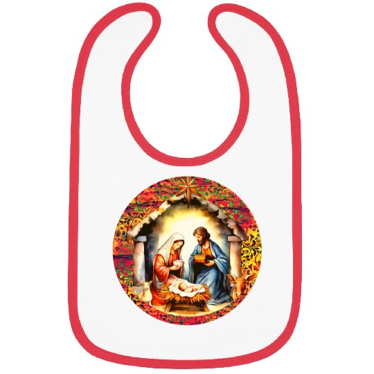 Nativity scene with Mary Joseph Baby Jesus Bibs