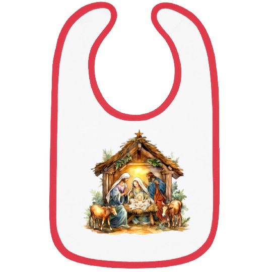Nativity scene with Mary Joseph Baby Jesus Bibs