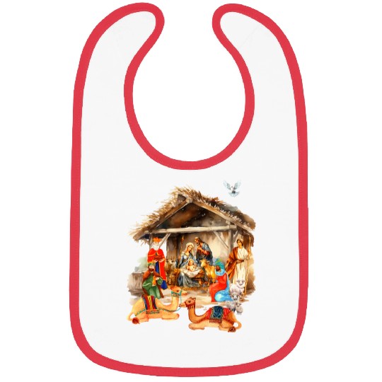 Nativity scene with Mary Joseph Baby Jesus Bibs