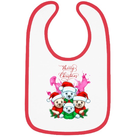 Christmas Polar Bear Family Illustration Bibs