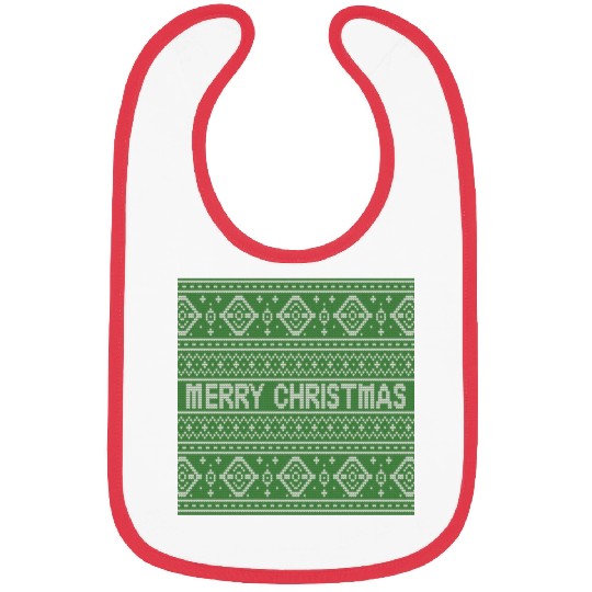 Sage Green Ugly Sweater Christmas Snowflakes Fun Bibs