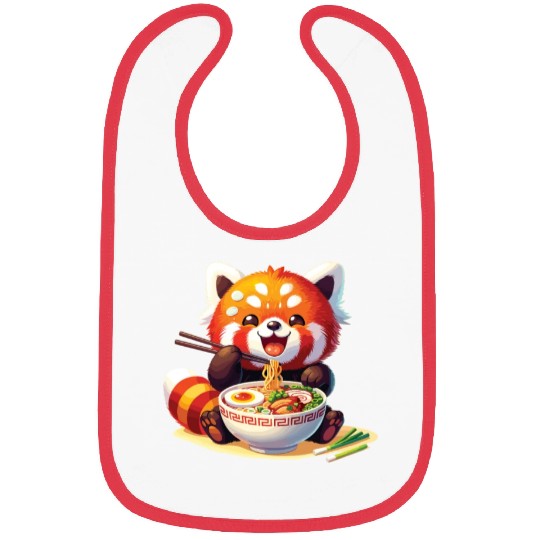 Cute Red Panda Eats Ramen Noodles Red Panda Bibs