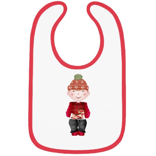 little boy with bobble hat and candy cane Bibs