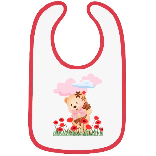 teddy bear and flowers Bibs
