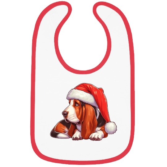 Cute Basset Hound Santa Claus Bibs