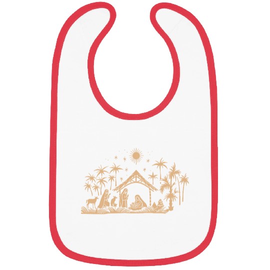 Nativity Scene with Mary Joseph Baby Jesus Bibs