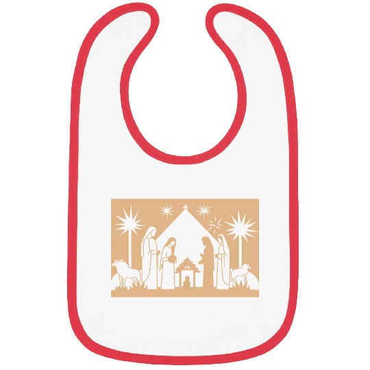 Nativity Scene with Mary Joseph Baby Jesus Bibs