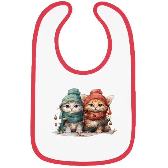 Sweet and playful Christmas kittens wearing hats Bibs