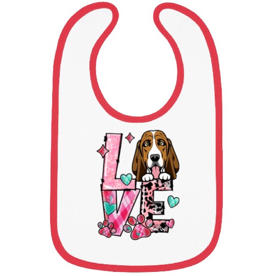 Basset Dog I Love My Dog Valentines Day Bibs