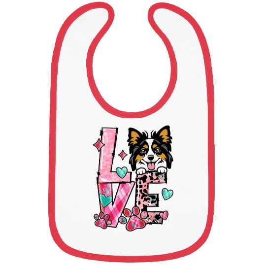 Papillion Dog I Love My Dog Fur Baby Valentines D Bibs