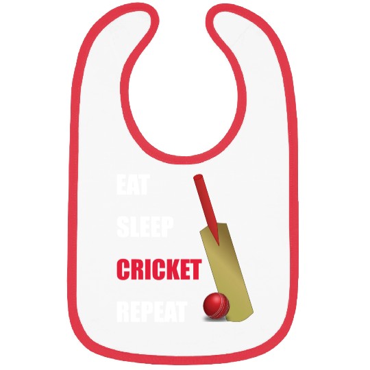 Eat Sleep Cricket Repeat Red and White Text Bibs