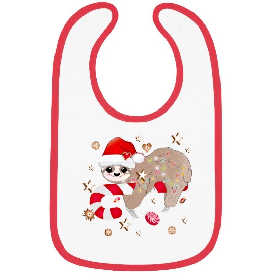 funny sloth with candy cane for Christmas Bibs