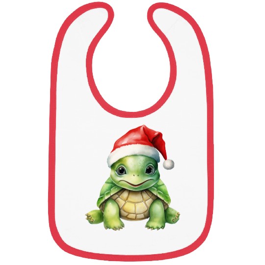cute green sea turtle wearing a Santa hat Bibs