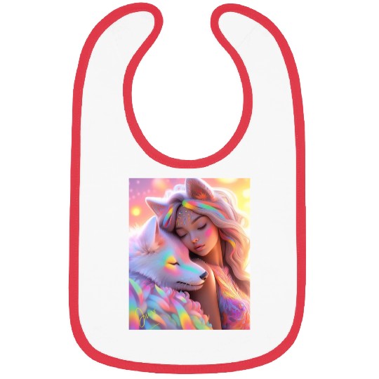 Rainbow Friends - White Wolf and Girl Bibs