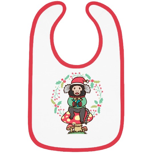 Marmoset Monkey On Mushroom Christmas Wreath Bibs