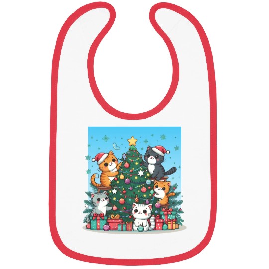 Kittens decorate a Christmas tree Bibs