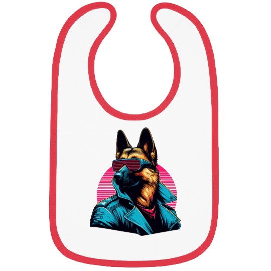 Funny trendy german shepherd cyber retro portrait Bibs
