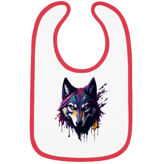 Wolf with paint splatters on it's face Bibs