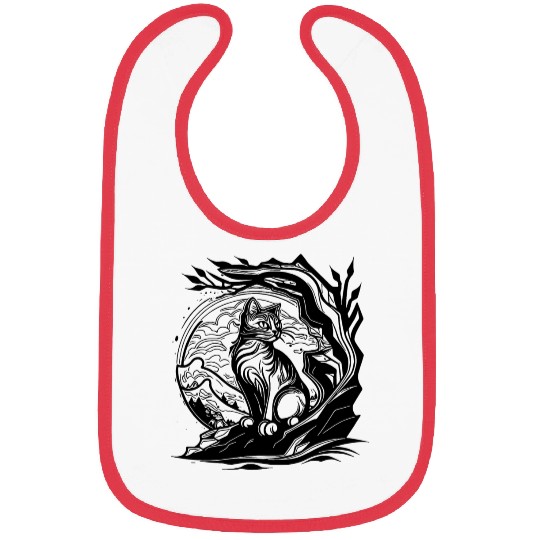 Pretty Little Nature Cat In Tattoo Style Bibs