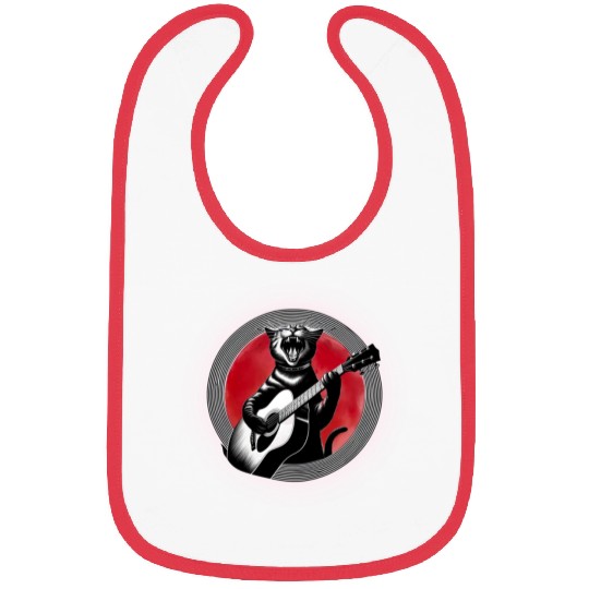 Rock Cat Playing Guitar Bibs under the red moon