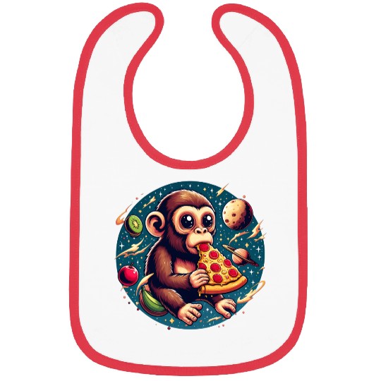 Space monkey enjoys pizza Bibs
