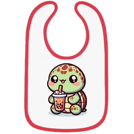 Kawaii Turtle Bubble Tea Lover Cute Sea Turtle Bibs