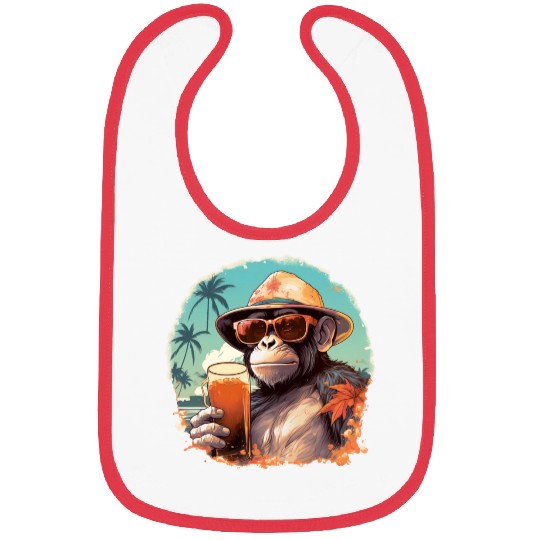 Cool Monkey With Drink Funny Animals Chimpanzee Bibs
