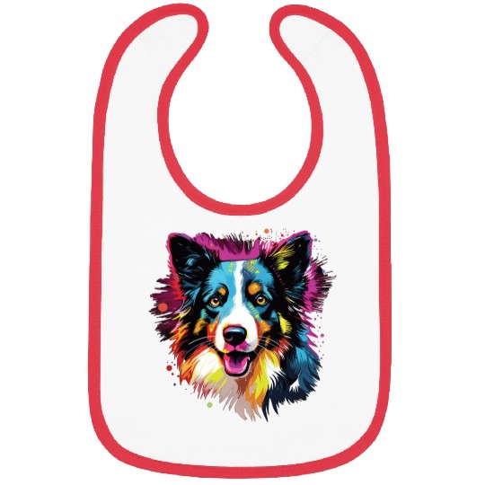Watercolor Colorful Border Collie Bibs