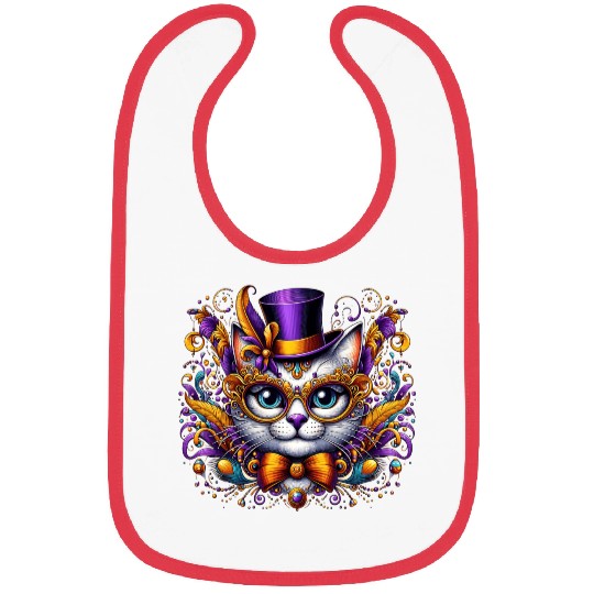 Mardi Gras cat with hat and glasses Bibs