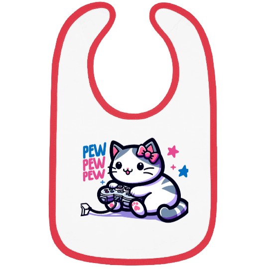 Cat Play Console Game Pew Pew Pew Bibs