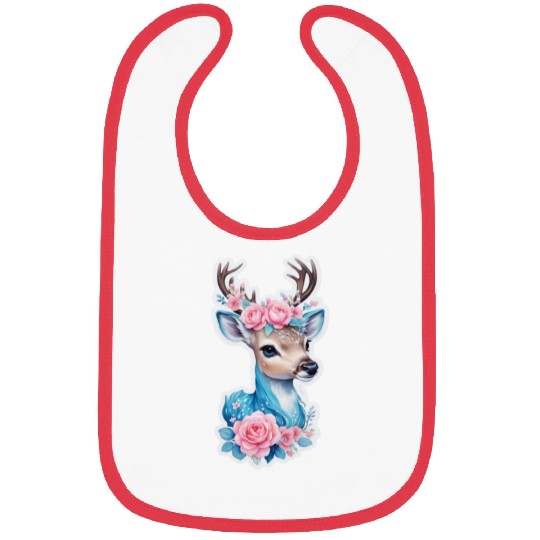 cute deer blue blossom pink rose Bibs