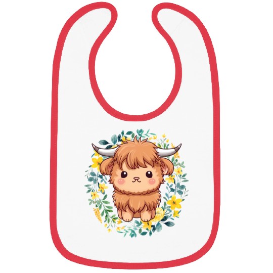 Cute Baby Highland Cow With flowers Calf Animal Bibs