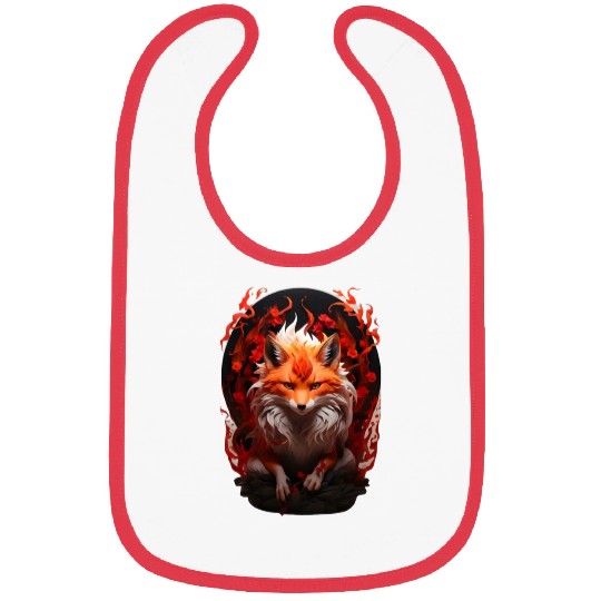 Nine tailed fox in glowing red fire Bibs