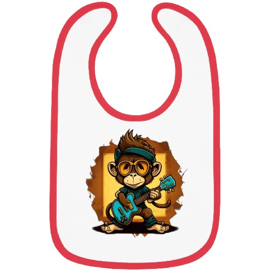 Monkey Chimpanzee Playing Acousitc Rock Guitar Bibs