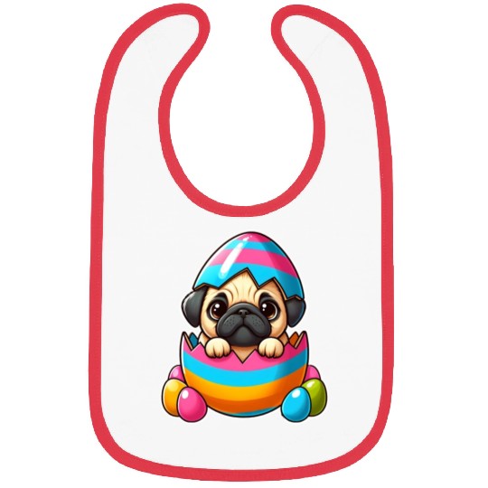Easter pug hatches from colorful Easter eggs Bibs