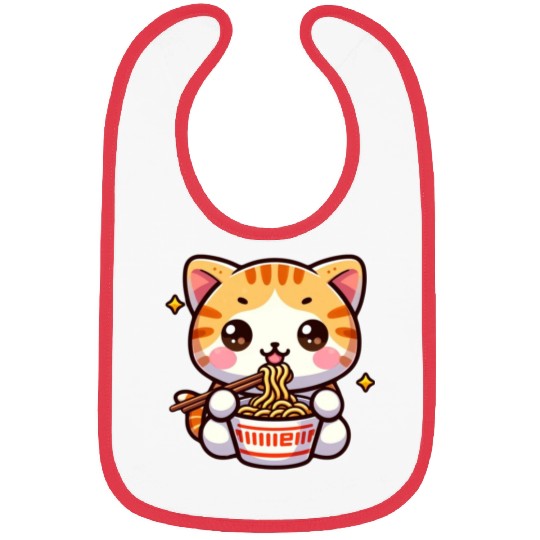 Cute Cat Eating Ramen Bibs