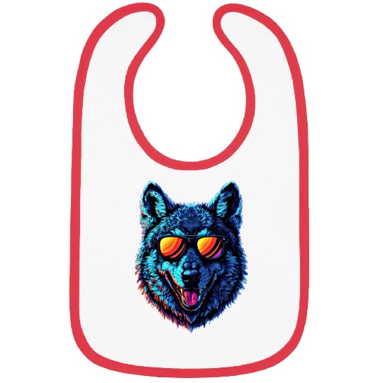 Cool Wolf Face Blue Wolf Wearing Sunglasses Bibs