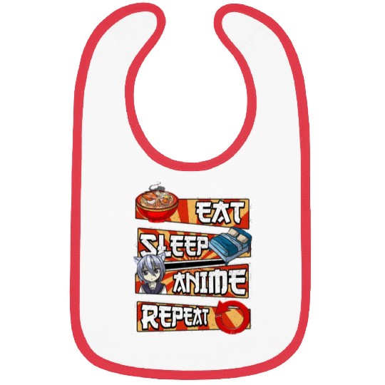 eat sleep anime repeat cute lovers obsessed Bibs