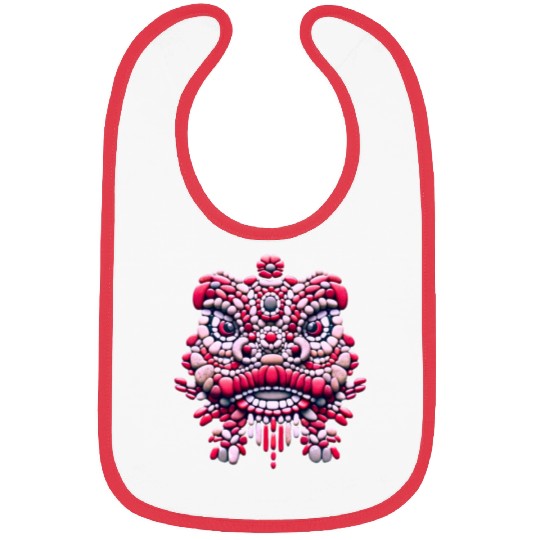 Chinese New Year - Pink Peony Lion Dance Mask Bibs