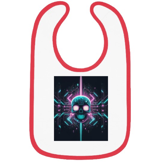 Retro neon cyberpunk pixelated skull Bibs
