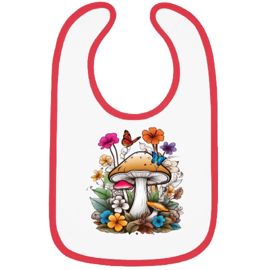 forest of mushrooms and flowers,funny mushrooms Bibs