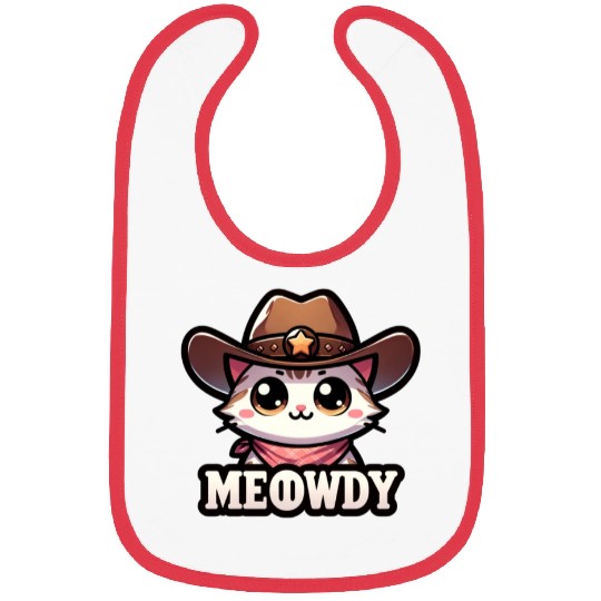 Cute Meowdy Cat Cowboy Pun Bibs