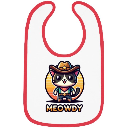 Cute Meowdy Cat Cowboy Pun Bibs