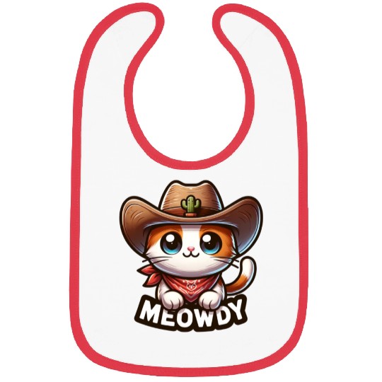 Cute Meowdy Cat Cowboy Pun Bibs