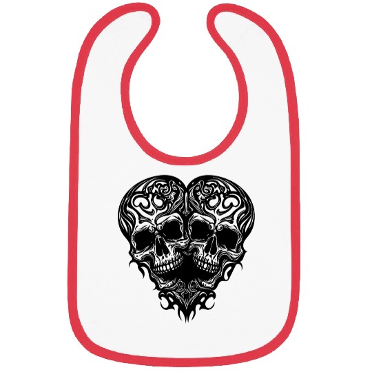 Heart Of Two Skulls T Tattoo Style Bibs