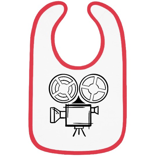 Old film camera drawing, template. Cameraman. Bibs