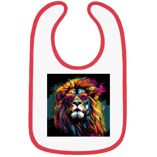 Rainbow Pop Art Lion in Sunglasses Bibs