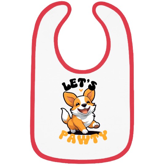 LET'S PAWTY Cute Happy Corgi Dog Bibs