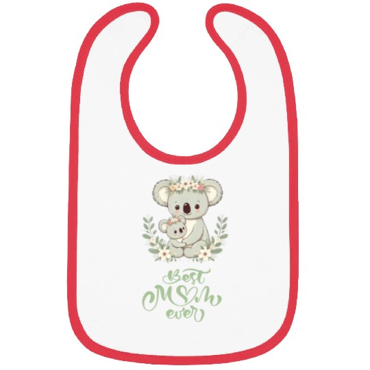 Best Mom Ever Koala Embrace Floral Wreath Bibs