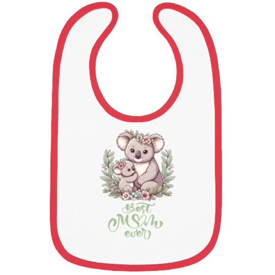 Best Mom Ever Koala Embrace Floral Wreath Bibs